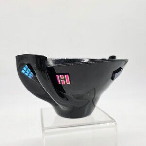 Black Fused Glass Bowl Folded Handle Design & Iridescent Dichroic Accents